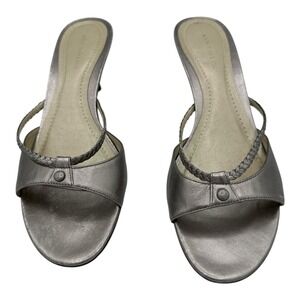 Ann Taylor Silver Heels Slides Braided Detail Women's Shoes